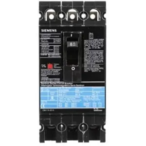 SIEMENS ED63B080 Bolt On Circuit Breaker Ed 80 Amp 600vac 3p 25kaic@480v | AG8MWH