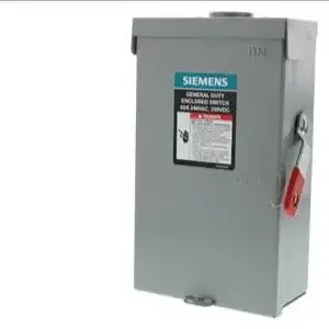 SIEMENS GF222NRA Safety Switch, Fusible, 60 A, Single Phase, 240V AC, Galvanized Steel, Indoor/Outdoor | CU2WLC 55CH48