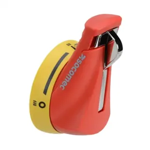 SOCOMEC 141I6911 Rotary Handle, Pistol, Heavy Duty Metallic Hasp, Red/Yellow, External Right Side Mount | CV7PWM