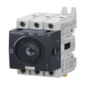 SOCOMEC 22003000 Rotary Disconnect Switch, Load Break Capable, 3-Pole, 600 VAC, 16A, 65Ka Sccr | CV8ATM