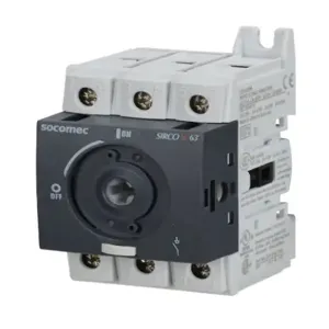 SOCOMEC 22003006 Rotary Disconnect Switch, Load Break Capable, 3-Pole, 600 VAC, 63A, 65Ka Sccr | CV8ATU