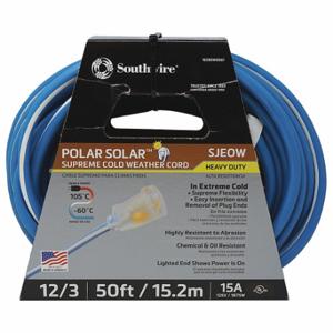SOUTHWIRE COMPANY 1638SW0061 Extension Cord, 50 Ft Cord Length, 12 Awg Wire Size, 12/3, Blue/White | CU3CVL 55CW38