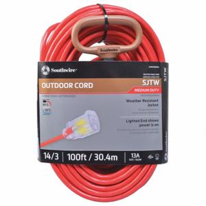 SOUTHWIRE COMPANY 2489SW8804 Extension Cord, 100 Ft Cord Length, 14 Awg Wire Size, 14/3, Red, 1 Outlets | CU3CUA 55CW77