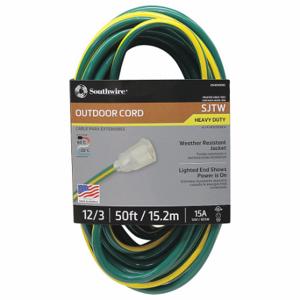SOUTHWIRE COMPANY 2548SW0052 Extension Cord, 50 Ft Cord Length, 12 Awg Wire Size, 12/3, Green/Yellow | CU3CUW 55CW61