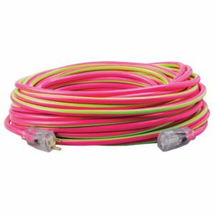 SOUTHWIRE COMPANY 2549SW0077 Extension Cord, 100 Ft Cord Length, 12 Awg Wire Size, 12/3, Pink/Lime Green | CU3CTX 55CW45