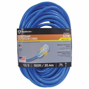 SOUTHWIRE COMPANY 2569SW0006 Extension Cord, 100 Ft Cord Length, 12 Awg Wire Size, 12/3, Blue, 1 Outlets | CU3CTN 55CW40