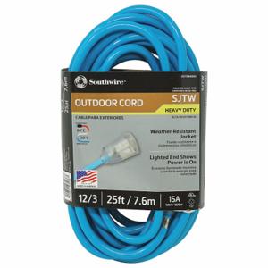 SOUTHWIRE COMPANY 2577SW000H Extension Cord, 25 Ft Cord Length, 12 Awg Wire Size, 12/3, Blue, 1 Outlets | CU3CUE 55CW55