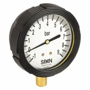 SPAN LFS-210-(1/0/9 BAR)-G Industrial Compound Gauge, 1 To 0 To 9 Bar, 2 1/2 Inch Dial, Liquid-Filled | CU3DFG 5NMZ7