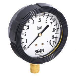 SPAN LFS-210-1 BAR-G Industrie-Manometer, 0 bis 1 Bar, 2 1/2 Zoll Zifferblatt, flüssigkeitsgefüllt, 1/4 Zoll NPT-Außengewinde | CU3DFP 5NNA5