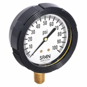 SPAN LFS-210-100-G-KEMX Pressure Gauge With Internal Seal, 0 To 100 PSI, Lfs-210, 2 1/2 Inch Dial, Buna-N, Brass | CU3DKG 5NMY0