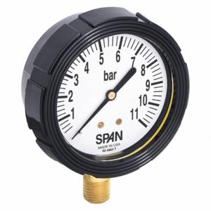 SPAN LFS-210-11 BAR-G Industrie-Manometer, 0 bis 11 Bar, 2 1/2 Zoll Zifferblatt, flüssigkeitsgefüllt, 1/4 Zoll NPT-Außengewinde | CU3DGC 5NNA3