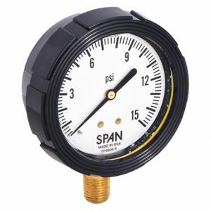 SPAN LFS-210-15-G-KEMX Pressure Gauge With Internal Seal, 0 To 15 PSI, Lfs-210, 2 1/2 Inch Dial, Buna-N, Brass | CU3DKH 5NMX7