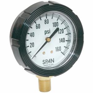 SPAN LFS-210-160-G-CERT Industrial Pressure Gauge, 0 To 160 PSI, 2 1/2 Inch Dial, Liquid-Filled, 1/4 Inch Npt Male | CU3DGL 5NMW0