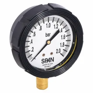 SPAN LFS-210-2 BAR-G Industrial Pressure Gauge, 0 To 2 Bar, 2 1/2 Inch Dial, Liquid-Filled, 1/4 Inch Npt Male | CU3DGN 5NNA0