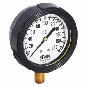 SPAN LFS-210-200-G-KEMX Pressure Gauge With Internal Seal, 0 To 200 PSI, Lfs-210, 2 1/2 Inch Dial, Buna-N, Brass | CU3DKL 5NMY2