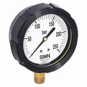 SPAN LFS-210-250 BAR-G Industrial Pressure Gauge, 0 To 250 Bar, 2 1/2 Inch Dial, Liquid-Filled, 1/4 Inch Npt Male | CU3DHC 5NNC3