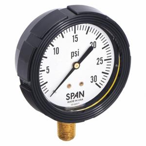 SPAN LFS-210-30-G-KEMX Pressure Gauge With Internal Seal, 0 To 30 PSI, Lfs-210, 2 1/2 Inch Dial, Buna-N, Brass | CU3DKN 5NMX8