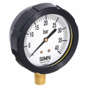 SPAN LFS-210-40 BAR-G Industrial Pressure Gauge, 0 To 40 Bar, 2 1/2 Inch Dial, Liquid-Filled, 1/4 Inch Npt Male | CU3DHW 5NNA8