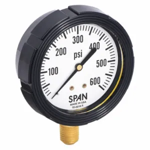 SPAN LFS-210-600-G-KEMX Pressure Gauge With Internal Seal, 0 To 600 PSI, Lfs-210, 2 1/2 Inch Dial, Buna-N, Brass | CU3DKV 5NMY5