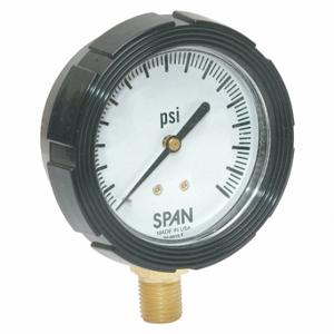 SPAN LFS-210-100-G-CERT Industrial Pressure Gauge, 0 To 100 PSI, 2 1/2 Inch Dial, Liquid-Filled, 1/4 Inch Npt Male | CU3DGB 5NMV9