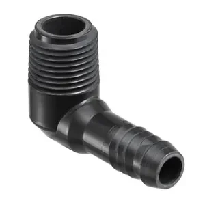 SPEARS VALVES 1413-099 Spiral Barb Elbow, 90 Deg., MPT x Spiral Barb, 3/4 x 3/8 Size, Polypropylene | BU7KAJ