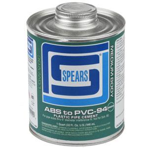 SPEARS VALVES TRAN94G-010 Abs To PVC Cement, Green, Medium Body, 1/2 Pint | BY3NED