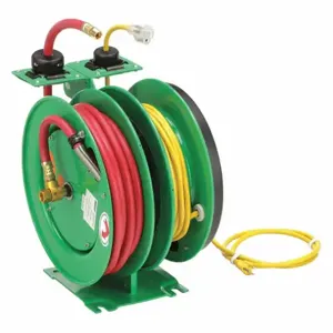 SPEEDAIRE 45UZ55 Dual Reel Spring Return Hose Reel, 25 Ft, 3/8 Inch Mnpt X 3/8 Inch Mnpt | CU4CAH