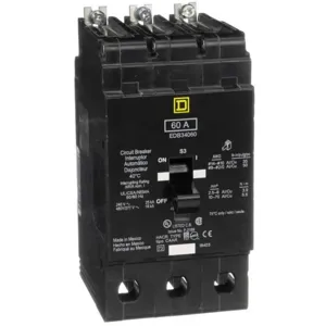 SQUARE D EDB34060 Circuit Breaker, Bolt-On, 60 A, 3 Pole, 18 kAIC @ 277 VAC | AG6QCH 3TW45