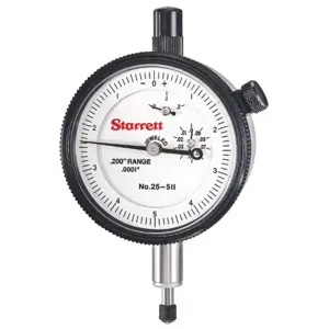 STARRETT 25-511J Dial Indicator, 0.2 Inch Range, 0-5-0 Dial Reading | AD6XEU 4CER5 / 53299