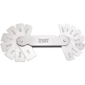 STARRETT 272A Radius Gauge Set, Fixed Leaves With Handle Set, 16 Leaves, ±0.002 Inch Accuracy, Hard Case | CU4NHM 30A741