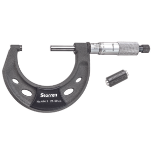 STARRETT 444.1MXRL-50 Mechanical Outside Micrometer, Metric, 25 mm to 50 mm Range, +/-0.002 mm Accuracy | CU4NVT 53VC86