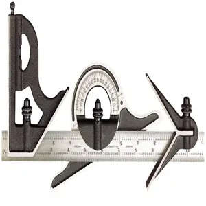 STARRETT 9-12-16R Combination Set, Center/Non-Reversible Protractor/Square, 12 Inch Blade | CH9WUU 26Y930