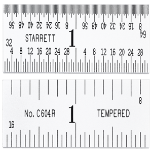 STARRETT C604R-2 Ruler, 4R, 16ths/64ths/8ths/Quick-Reading 32nds, 2 Inch Length, Steel | CJ3FLE 30A954