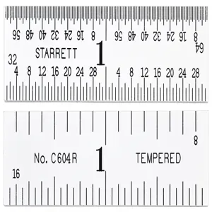 STARRETT C604R-2 Ruler, 4R, 16ths/64ths/8ths/Quick-Reading 32nds, 2 Inch Length, Steel | CJ3FLE 30A954