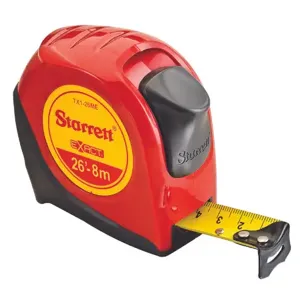 STARRETT KTX1-26ME-N Tape Measure, 1 Inch Sizex 26ft /8m, 1/16 mm | CU4PBZ 44WG08