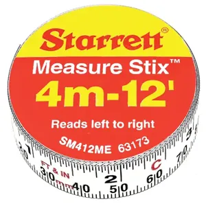 STARRETT SM412ME Measuring Stick, 1/2 Inchx12ftMetric/English | CU4NQY 44WG47