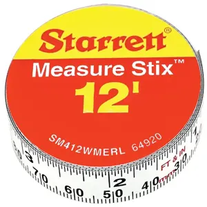 STARRETT SM412WMERL Measuring Stick, 1/2 Inchx12ft, 3.6m, RightLeft | CU4NQW 44WG48