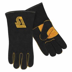 STEINER 2619B-L Welding Gloves, Wing Thumb, Gauntlet Cuff, Premium, Black/Yellow Cowhide, L Glove Size | CU4QWR 38RL51