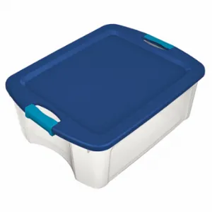 STERILITE 14469606 Storage Tote, 18 gal, 23 5/8 Inch x 18 5/8 Inch x 13 5/8 Inch, Clear Body, Blue Lid, Blue | CU4RNB 52JM01