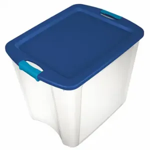 STERILITE 14489604 Storage Tote, 26 gal, 23 5/8 Inch x 18 5/8 Inch x 20 1/8 Inch, Clear Body, Blue Lid, Blue | CU4RNE 52JM03