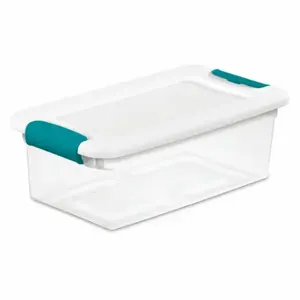 STERILITE 14928012 Storage Tote, 1.5 gal, 14 1/8 Inch x 7 5/8 Inch x 4 7/8 Inch, Clear Body, White Lid, White | CU4RMR 56JU36