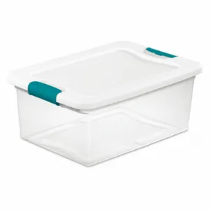 STERILITE 14948012 Storage Tote, 3.8 gal, 16 1/4 Inch x 11 1/4 Inch x 6 3/4 Inch, Clear Body, White Lid | CU4RNJ 56JU37