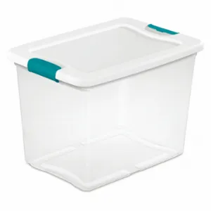 STERILITE 14958006 Storage Tote, 6.3 gal, 16 1/4 Inch x 11 1/4 Inch x 11 5/8 Inch, Clear Body, White Lid | CU4RNU 56JU38