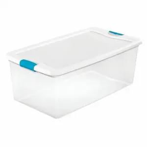 STERILITE 14998004 Storage Tote, 26.5 gal, 33 7/8 Inch x 18 3/4 Inch x 13 Inch, Clear Body, White Lid, White | CU4RNF 52VN76