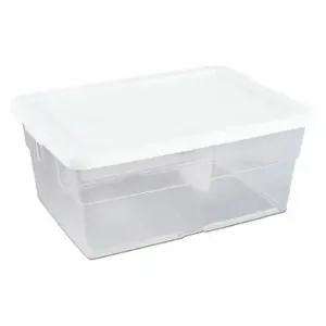 STERILITE 16448012 Storage Tote, 4 gal, 16 3/4 Inch x 11 7/8 Inch x 7 Inch, Clear Body, White Lid | CU4RNP 53GN17