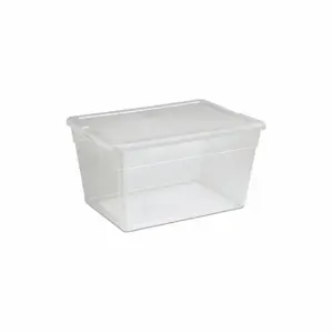 STERILITE 16598008 Storage Tote, 14 gal, 23 Inch x 16 1/4 Inch x 12 3/8 Inch, Clear Body, White Lid | CU4RMW 53GN18