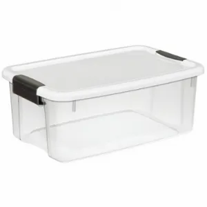 STERILITE 19849806 Storage Tote, 4.5 gal, 18 1/8 Inch x 12 1/4 Inch x 7 Inch, Clear Body, White Lid, White | CU4RNQ 39UV72