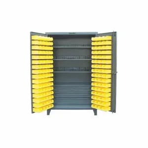 STRONG HOLD 46-BSC-301-4DB-3SOS-20VD Bin Cabinet, 48 Inch x 24 Inch 78 in, 4 Shelves, 144 Bins, Yellow, 4 Drawers, Flush, Gray | CU4UDE 40V696