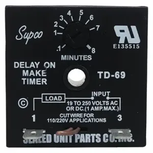 SUPCO TD69 Single Function Encapsulated Timing Relay, Surface Relay Mounting, 19 To 250V AC/Dc | CU4VYA 407L15