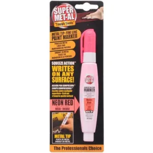 SUPER MET-AL 1296-1800 Squeeze Action Marker Oil Based Metal Tip, Neon Red | AJ8CCH